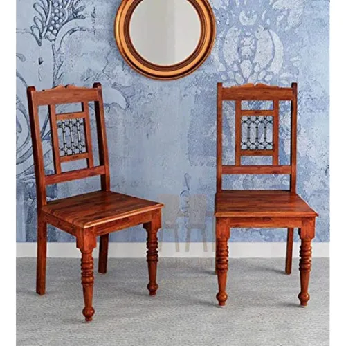 Image of Solid Sheesham Wood Dining Chair Set of 2