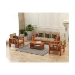 Solid Sheesham Wooden 5 Seater Sofa Set for Living Room Furniture (3+1+1)