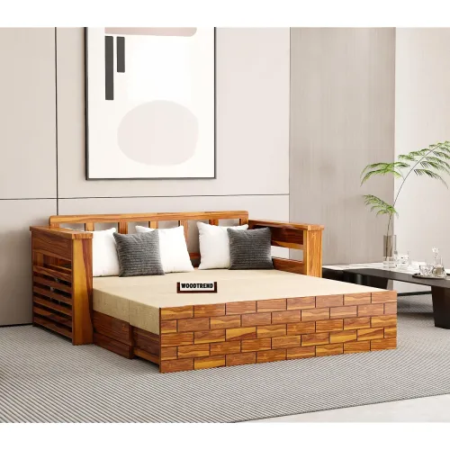 Image of Solid Sheesham Wooden Sofa Cums Bed with Mattresses for Living Room|Rosewood 3-Person Sofa Cums Bed for Bedroom Without 