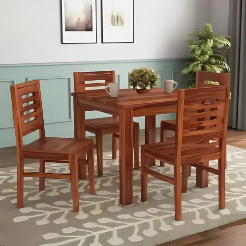 Image of Solid Sheesham Wood Four Seater Dining Set for Dining Room | Kitchen | Restaurant | Dimension - 34 * 34 * 30 inch | Fini