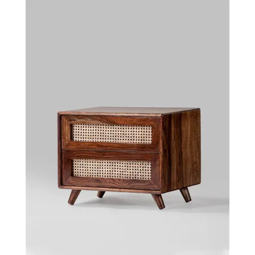 Image of Solid Wood Bedside Table with 1 Drawer & 1 Shelf