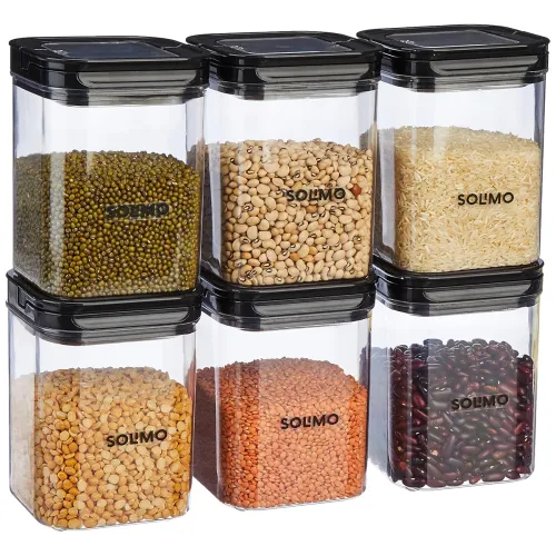 Image of Amazon Brand - Solimo Airtight Plastic Storage Jar and Container Set-I | BPA Free | Multipurpose Storage | 1150ml Each, 