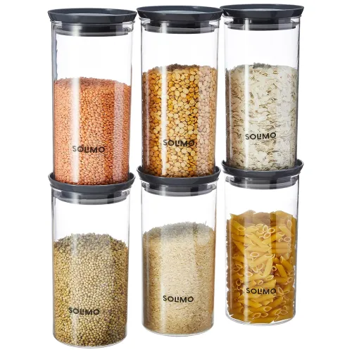 Image of Amazon Brand - Solimo Plastic Storage Jar and Container Set I Air Tight & BPA Free Containers For Kitchen Storage Set I 