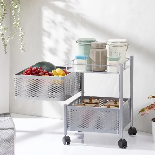 Image of Solimo 2-Layer Revolving Kitchen Trolley Rack – 31x44cm