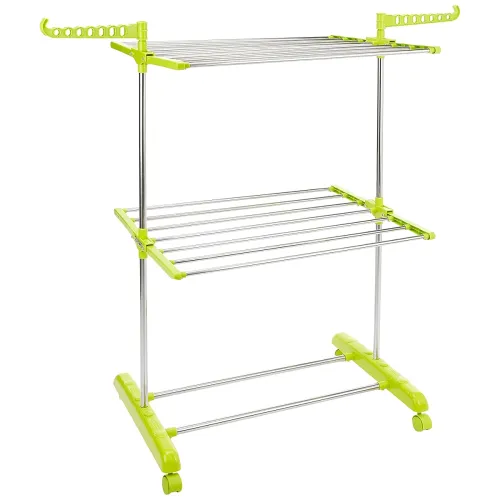Image of Amazon Brand - Solimo Premium Stainless Steel Double Supported 2 Layer Cloth Drying Stand, Foldable and Movable (Natural
