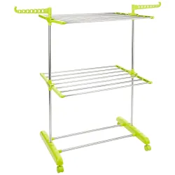 Amazon Brand - Solimo Premium Stainless Steel Double Supported 2 Layer Cloth Drying Stand, Foldable and Movable (Natural