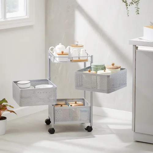 Image of Solimo 3-Layer Revolving Kitchen Trolley Rack – 31x61cm