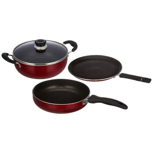 Image of Solimo 3-Piece Aluminium Non-Stick Cookware Set