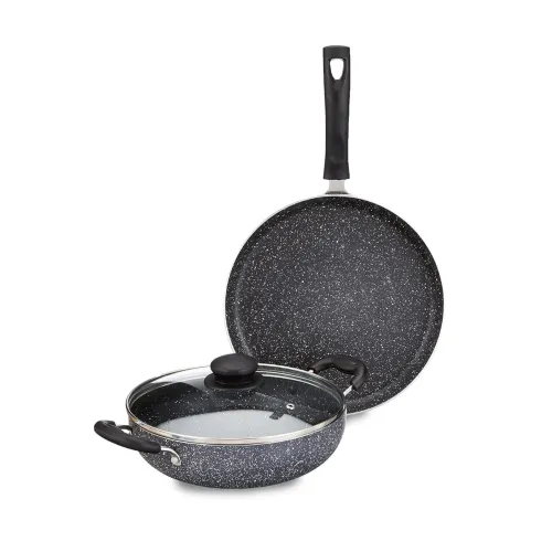 Image of Amazon Brand - Solimo Aluminium 3 Piece Non-Stick Cookware Set|Granite Finish|Induction Base|Pfoa Free|High Temperature 