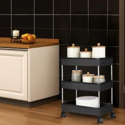 Solimo 3-Tier Stainless Steel Kitchen Trolley Rack – Black