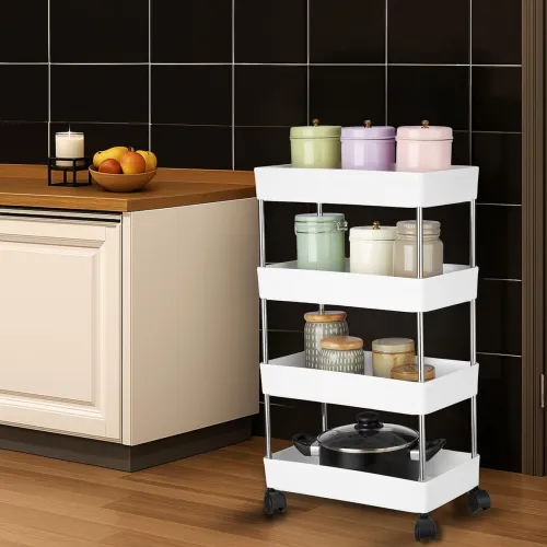 Image of Solimo 4-Tier Stainless Steel Kitchen Trolley Rack