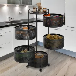 Amazon Brand - Solimo 360° Revolving Preassembled Portable 5 Layer Round Multipurpose Storage Kitchen Rack Carbon Steel 