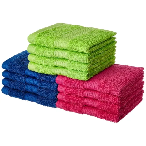 Image of Amazon Brand - Solimo 100% Cotton 12 Piece Face Towel Set, 500 GSM (Multicolour)