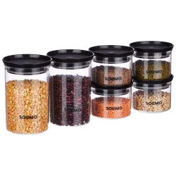 Solimo Airtight Kitchen Container Set, 6 Pcs (Black)
