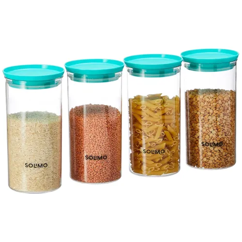 Image of Solimo Airtight Plastic Container Set (1400ml x 4, Blue)