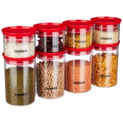 Solimo Airtight Plastic Container Set, 8 Pcs (Red)