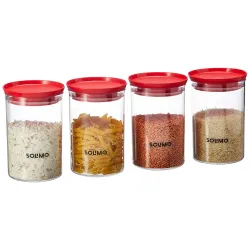 Solimo Airtight Plastic Kitchen Storage Jars 900ml (Set of 4, Red)