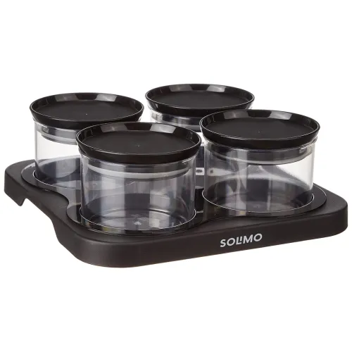 Image of Solimo Airtight Plastic Storage Container Set with Tray (4 x 500ml, Black)