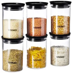 Amazon Brand - Solimo Plastic Storage Jar and Container Set I Air Tight & BPA Free Containers For Kitchen Storage Set I Grocery Kitchen Container Set I Multipurpose Jar, 900 Ml Each, Set 6,....
