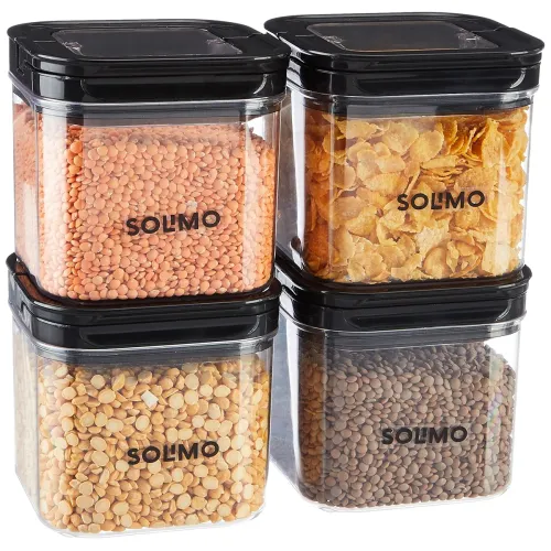 Image of Amazon Brand - Solimo Airtight Plastic Storage Jar and Container Set-I | BPA Free | Multipurpose Storage | 750ml each, S