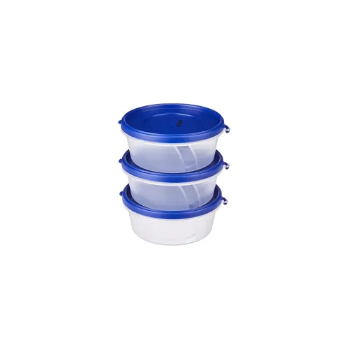 Image of Solimo blue round containers, 500ml, 3-pack