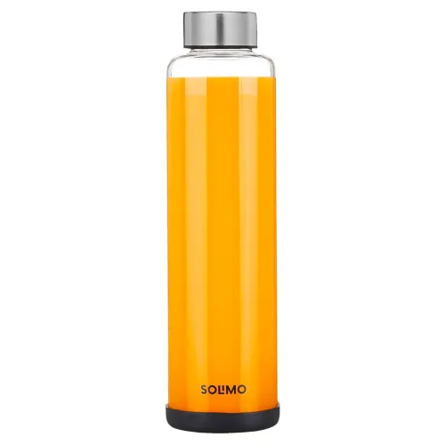 Image of Amazon Brand - Solimo Borosilicate Glass Fridge Water Bottle | Leak Proof | Stainless Steel Jacketed Cap | Silicon Ring 