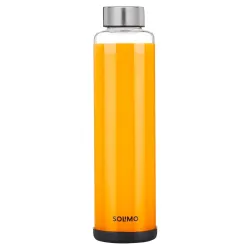 Amazon Brand - Solimo Borosilicate Glass Fridge Water Bottle | Leak Proof | Stainless Steel Jacketed Cap | Silicon Ring 