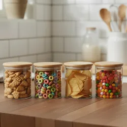 Solimo Borosilicate Glass Jar, 600ml, Transparent (Pack of 4)