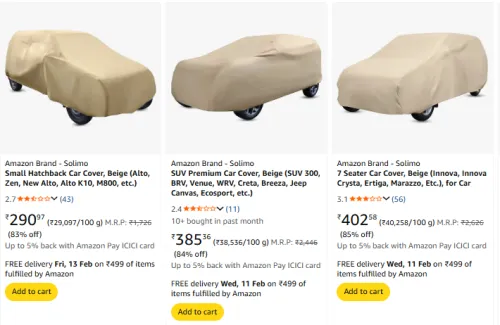 Image of Solimo Car Cover @ Starting ₹290