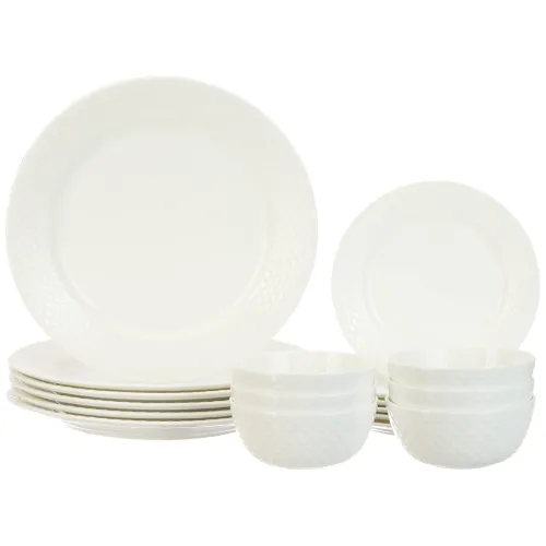 Image of Amazon Brand - Solimo Ceramic 18 Piece Classic Solid Dinner Set | 6 Dinner Plates, 6 Quarter Plates, 6 Serving Bowls | O