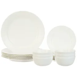 Amazon Brand - Solimo Ceramic 18 Piece Classic Solid Dinner Set | 6 Dinner Plates, 6 Quarter Plates, 6 Serving Bowls | O