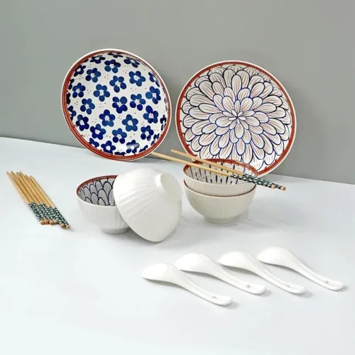 Image of Solimo Ceramic Bowl Set with Spoon & Chopstick (14 Pcs)