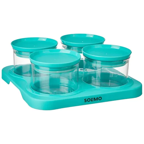 Image of Solimo Airtight Plastic Storage Container Set with Tray (4 x 500ml, Blue)