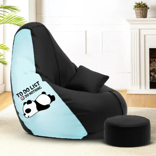 Image of Solimo Faux Leather Bean Bag Combo with Footrest Black 4XL