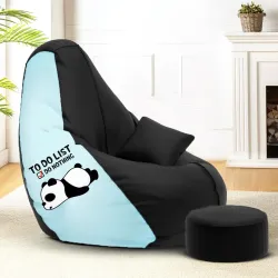 Solimo Faux Leather Bean Bag Combo with Footrest Black 4XL