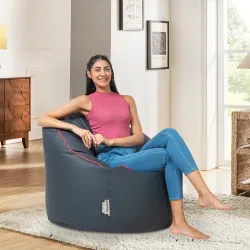 Solimo Faux Leather Muddha Bean Bag, Grey & Pink (Filled)