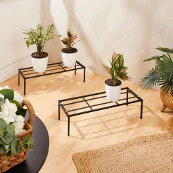 Solimo Folding Metal Plant Stand - Pack of 2