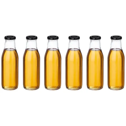 Image of Amazon Brand - Solimo Glass Bottle with Airtight Cap (Transparent, 500 ml) - Set of 6
