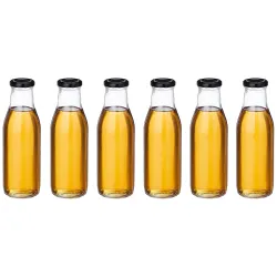 Amazon Brand - Solimo Glass Bottle with Airtight Cap (Transparent, 500 ml) - Set of 6