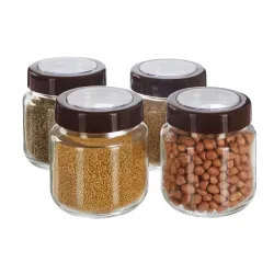 Amazon Brand - Solimo Glass Transparent Storage Jar with Brown Cap for Pickles, Spices | BPA Free | Set of 4 | 500 ml