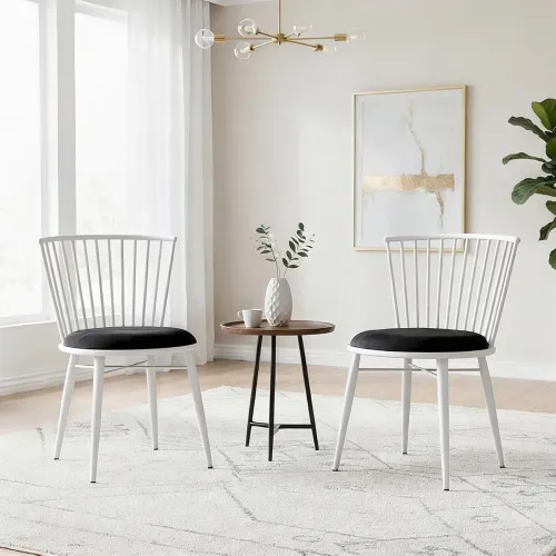 Image of Solimo Iron Chair with Cushioned Seat, Set of 2