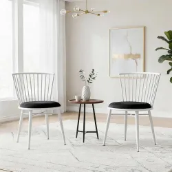 Amazon Brand- Solimo Iron Chair with Cushioned Seat | Comfortable & Plush Seating | Rustic Finish | Durable Metal Frame | Ideal for Living Room, Dining & Bedroom | Set of 2 | White