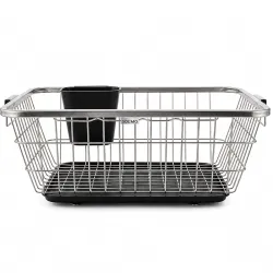 Amazon Brand - Solimo 3-in-1 | Large Stainless Steel Dish Rack with Plastic Drainer | Cutlery Holder & Handle | Utensil 