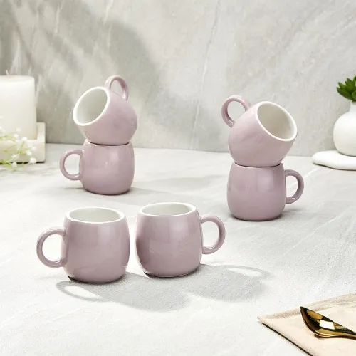 Image of Amazon Brand - Solimo Solid Ovule Lavender Ceramic Tea Cups | Set of 6 | 190ML | Microwave & Dishwasher Safe Coffee Cup 