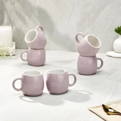 Amazon Brand - Solimo Solid Ovule Lavender Ceramic Tea Cups | Set of 6 | 190ML | Microwave & Dishwasher Safe Coffee Cup 