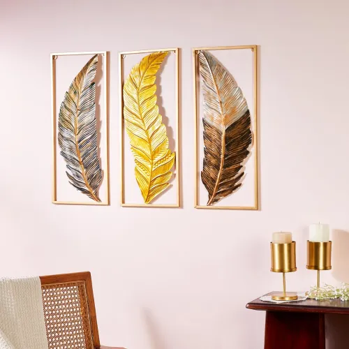 Image of Solimo Metal Frame Leaf Wall Art * set of 3