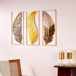 Solimo Metal Frame Leaf Wall Art * set of 3