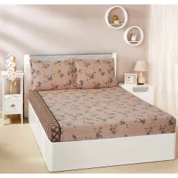 Amazon Brand - Solimo Ambrosia Microfibre Elastic Fitted Bedsheet for Double Bed with Two Pillow (Brown Colour)