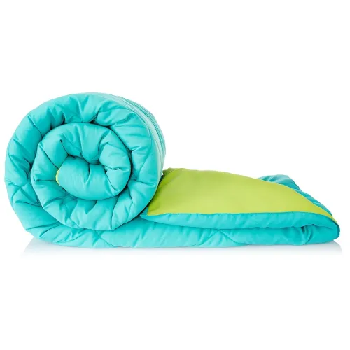 Image of Solimo Microfiber Reversible Comforter, Single (Aqua Blue & Olive Green, 200 GSM)