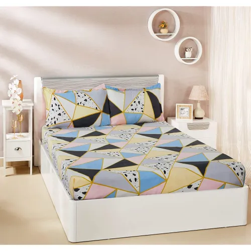 Image of Solimo Mosaic King Size Bedsheet + 2 Pillow Covers